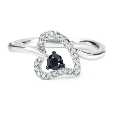 1/4 ct. tw. Black & White Diamond Heart Ring Sterling Silver