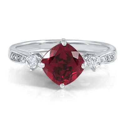 Lab-Created Ruby, White Sapphire & Diamond Ring Sterling Silver