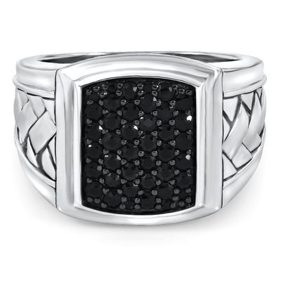 Men's Black Sapphire Ring Sterling Silver