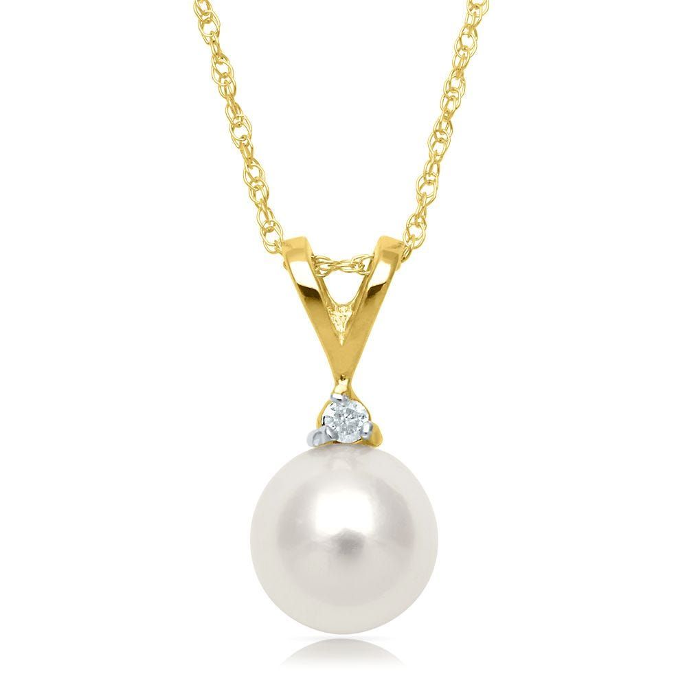 Akoya Cultured Pearl & Diamond Pendant in 14K Yellow Gold