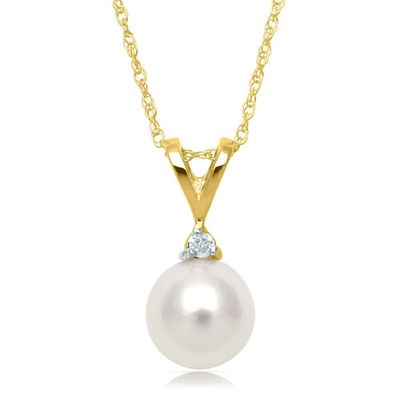 Akoya Cultured Pearl & Diamond Pendant in 14K Yellow Gold