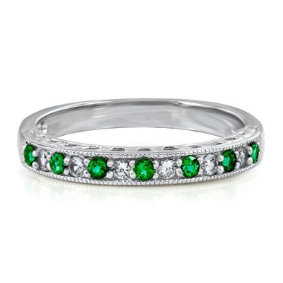 Lab-Created Emerald & White Sapphire Stack Ring Sterling Silver