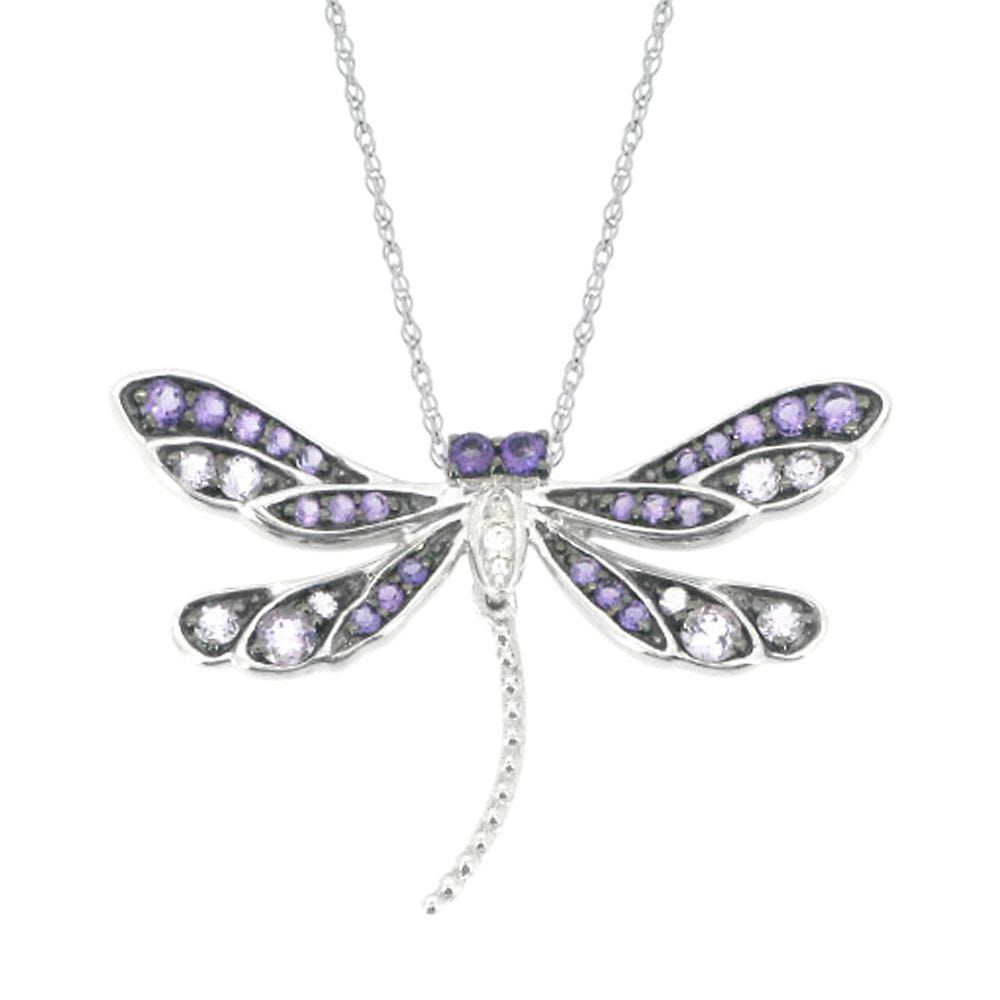Amethyst & Lab-Created White Sapphire Dragonfly Pendant in Sterling Silver