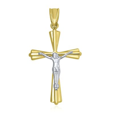 Endura Gold® Polished Two-Tone Crucifix in 14K Gold