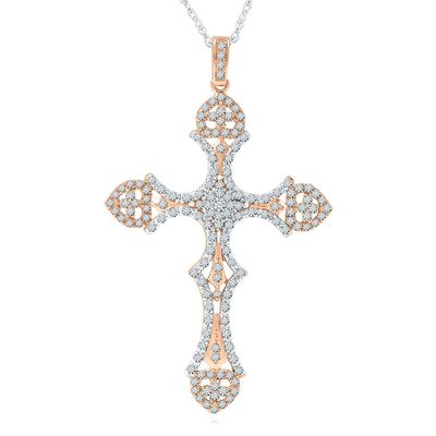 3/4 ct. tw. Diamond Cross Pendant in 10K Rose & White Gold