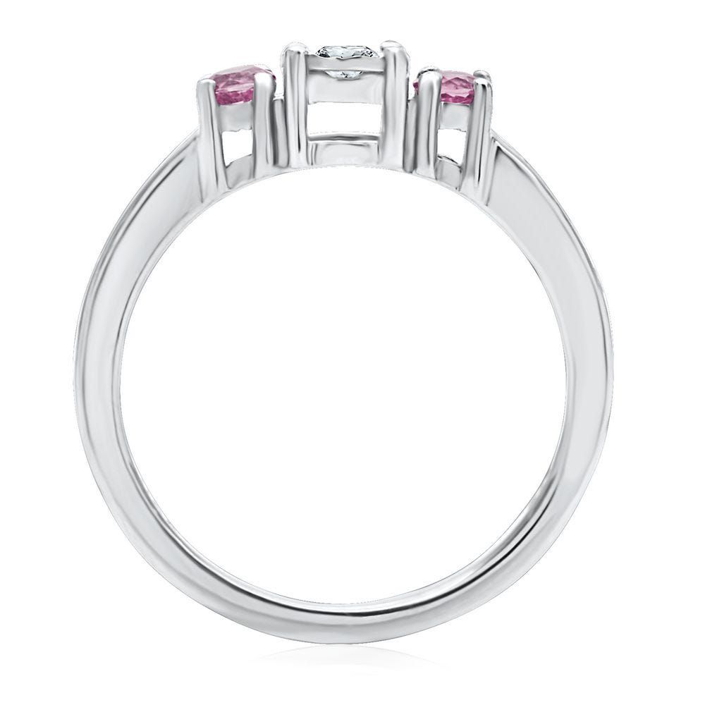 Diamond & Pink Sapphire Promise Ring Sterling Silver