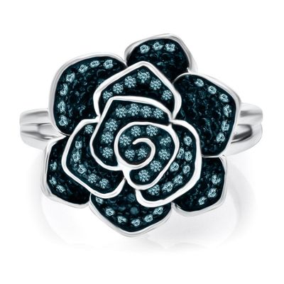 1/4 ct. tw. Blue Diamond Flower Ring Sterling Silver