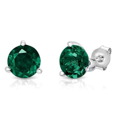 Round Lab-Created Emerald Martini Stud Earrings in Sterling Silver