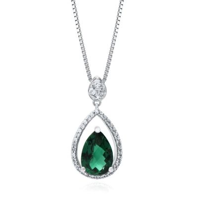 Lab-Created Emerald & White Sapphire Teardrop Pendant in Sterling Silver