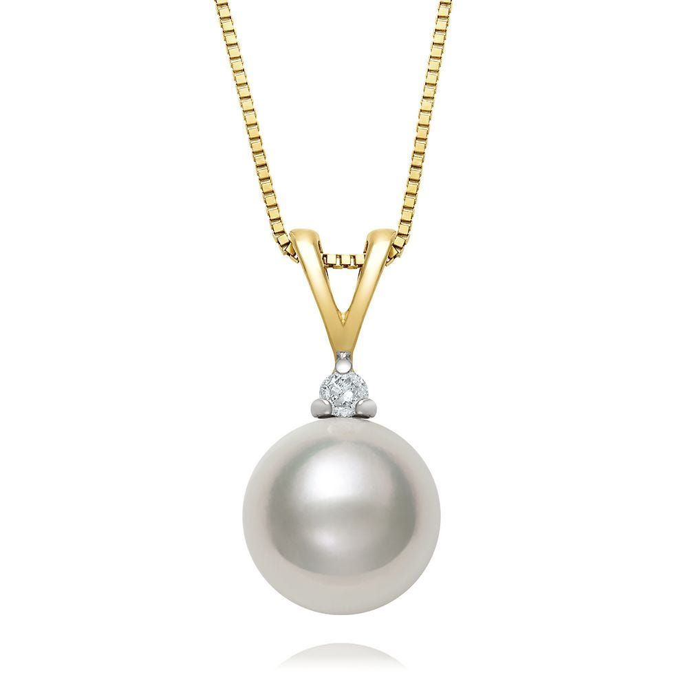 Akoya Cultured Pearl & Diamond Pendant in 14K Yellow Gold