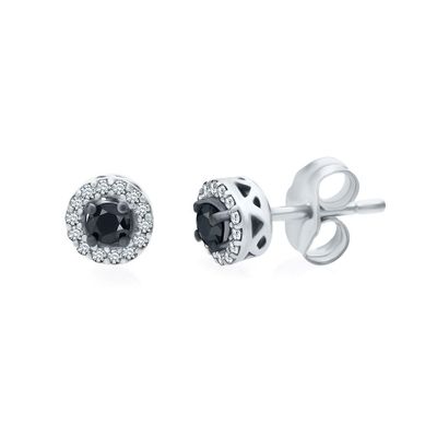 1/4 ct. tw. Black & White Diamond Halo Stud Earrings in Sterling Silver