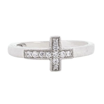 Lab-Created White Sapphire Cross Stack Ring Sterling Silver