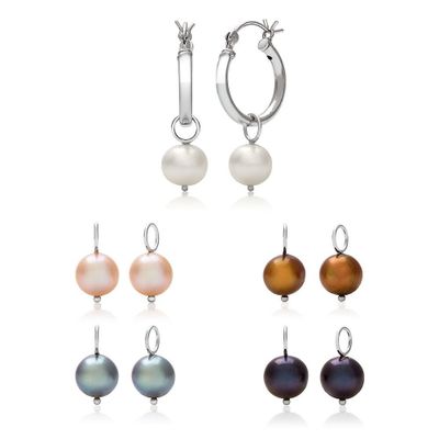 Multi-Colored Freshwater Cultured Pearl Hoop Earring Set in Sterling Silver