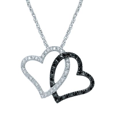1/7 ct. tw. Black & White Diamond Double Heart Pendant in Sterling Silver
