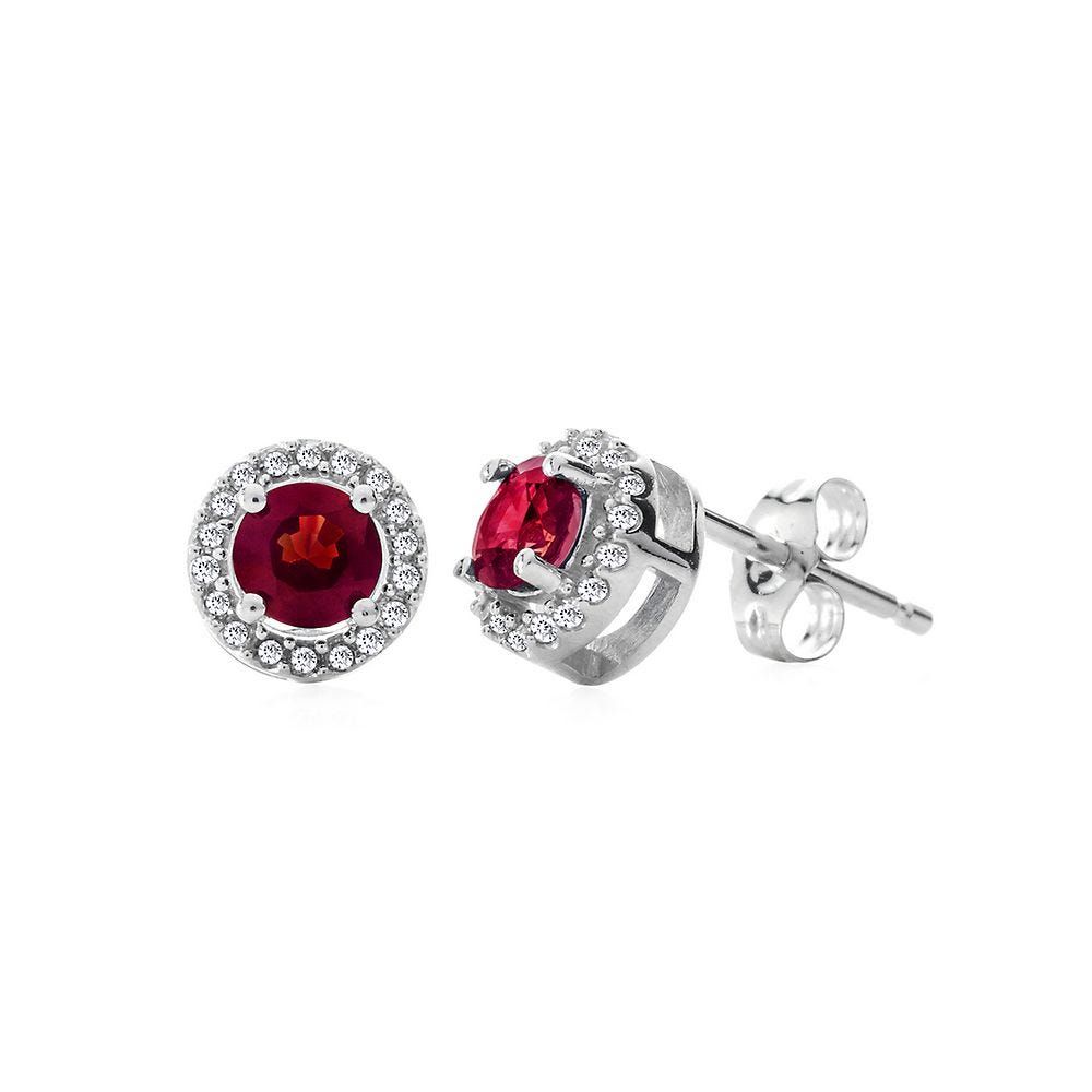 Ruby & 1/10 ct. tw. Diamond Stud Earrings in 10K White Gold