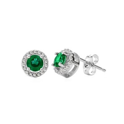 Emerald & 1/10 ct. tw. Diamond Stud Earrings in 10K White Gold