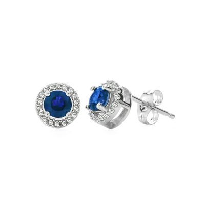 Sapphire & 1/10 ct. tw. Diamond Stud Earrings in 10K White Gold