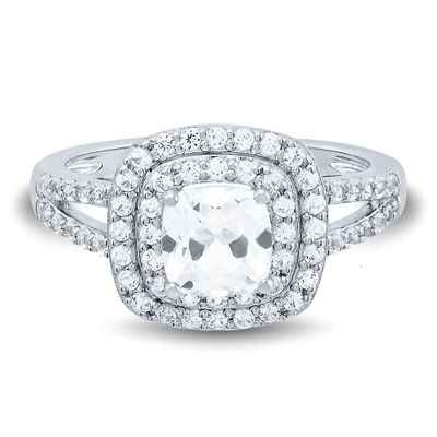 Lab-Created White Sapphire Halo Ring Sterling Silver