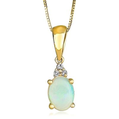 Opal & Diamond Pendant in 10K Yellow Gold