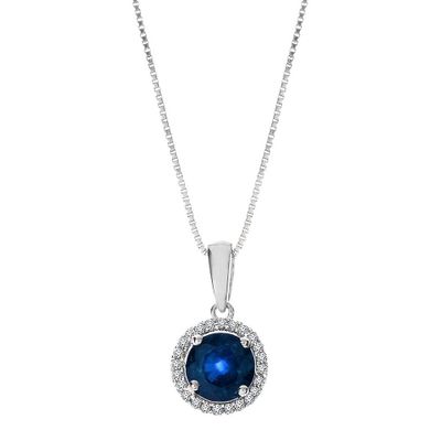 Sapphire & Diamond Pendant in 10K White Gold