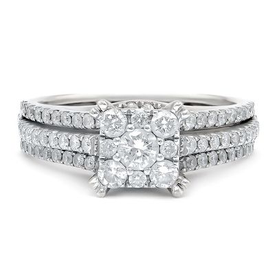 1 ct. tw. Diamond Engagement Ring Set 14K White Gold