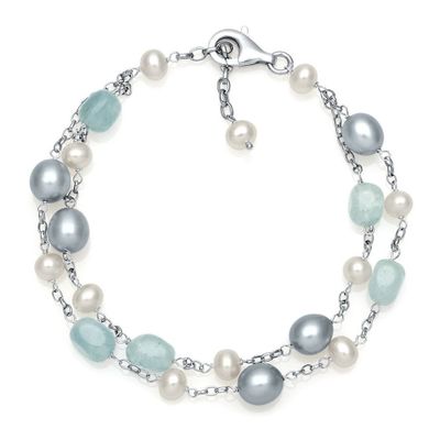 Aquamarine & Freshwater Cultured Pearl Bracelet in Sterling Silver