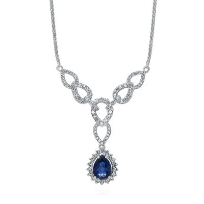 Lab-Created Blue & White Sapphire Y-Necklace in Sterling Silver