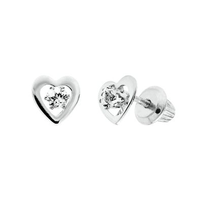 Children's April Birthstone Heart Earrings in 14K White Gold