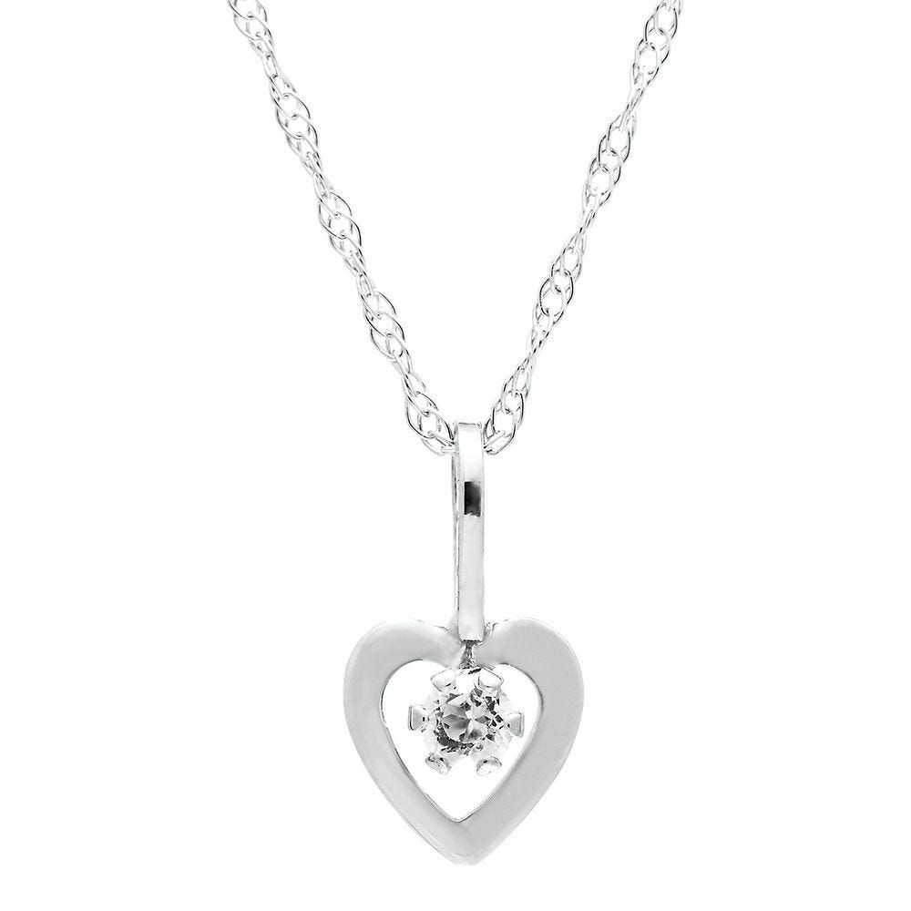 Children's April Birthstone Heart Pendant in 14K White Gold