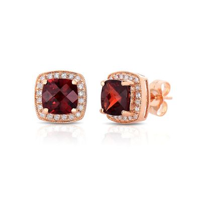 Garnet & 1/8 ct. tw. Diamond Stud Earrings in 14K Rose Gold