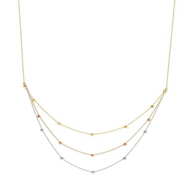 Tricolor Beaded Necklace in 14K Gold