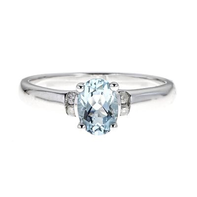 Aquamarine & Diamond Ring Sterling Silver
