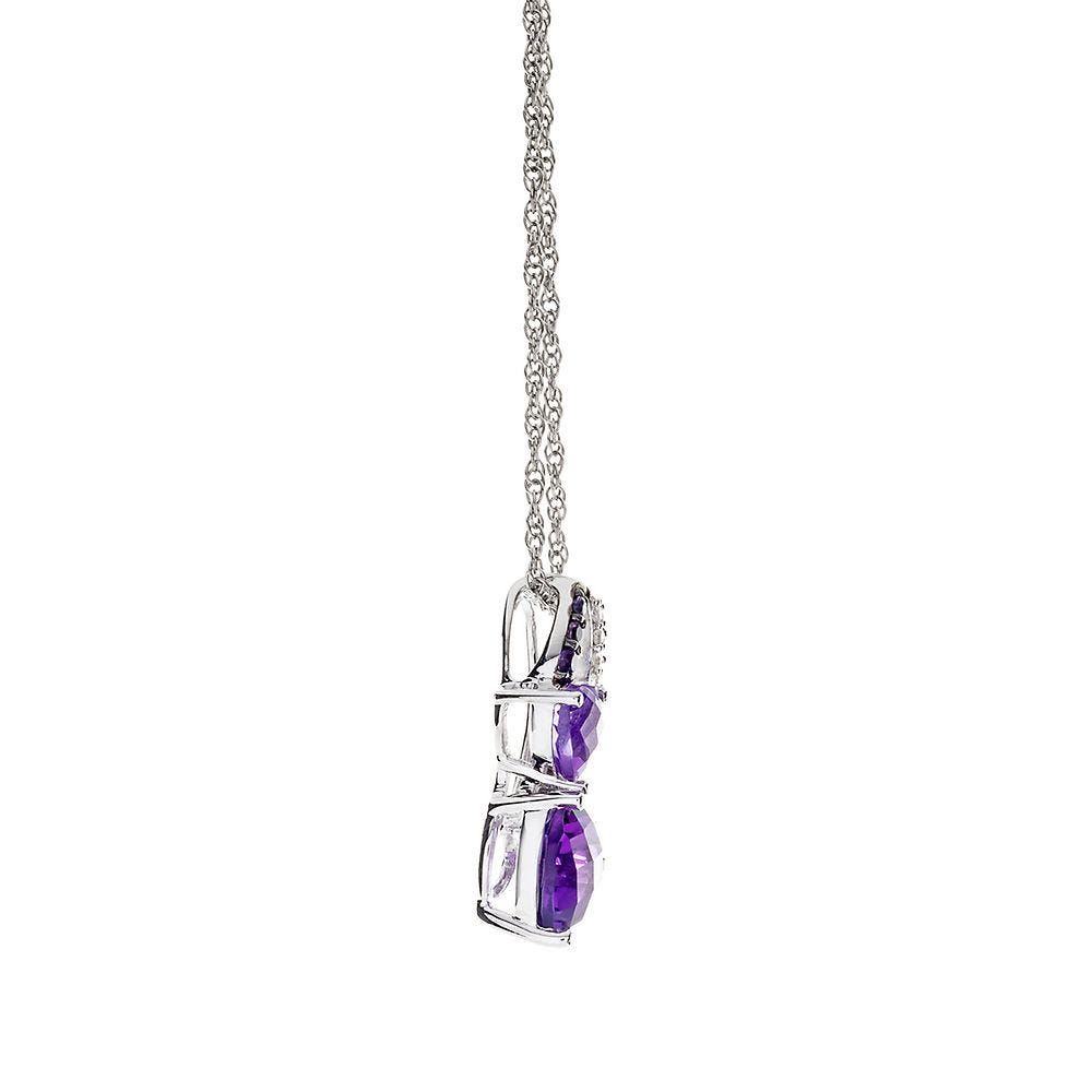 Amethyst & Lab-Created White Sapphire Double Heart Pendant in Sterling Silver