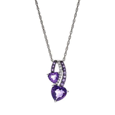 Amethyst & Lab-Created White Sapphire Double Heart Pendant in Sterling Silver