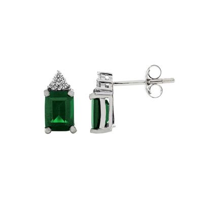 Lab-Created Emerald & White Sapphire Earrings in Sterling Silver