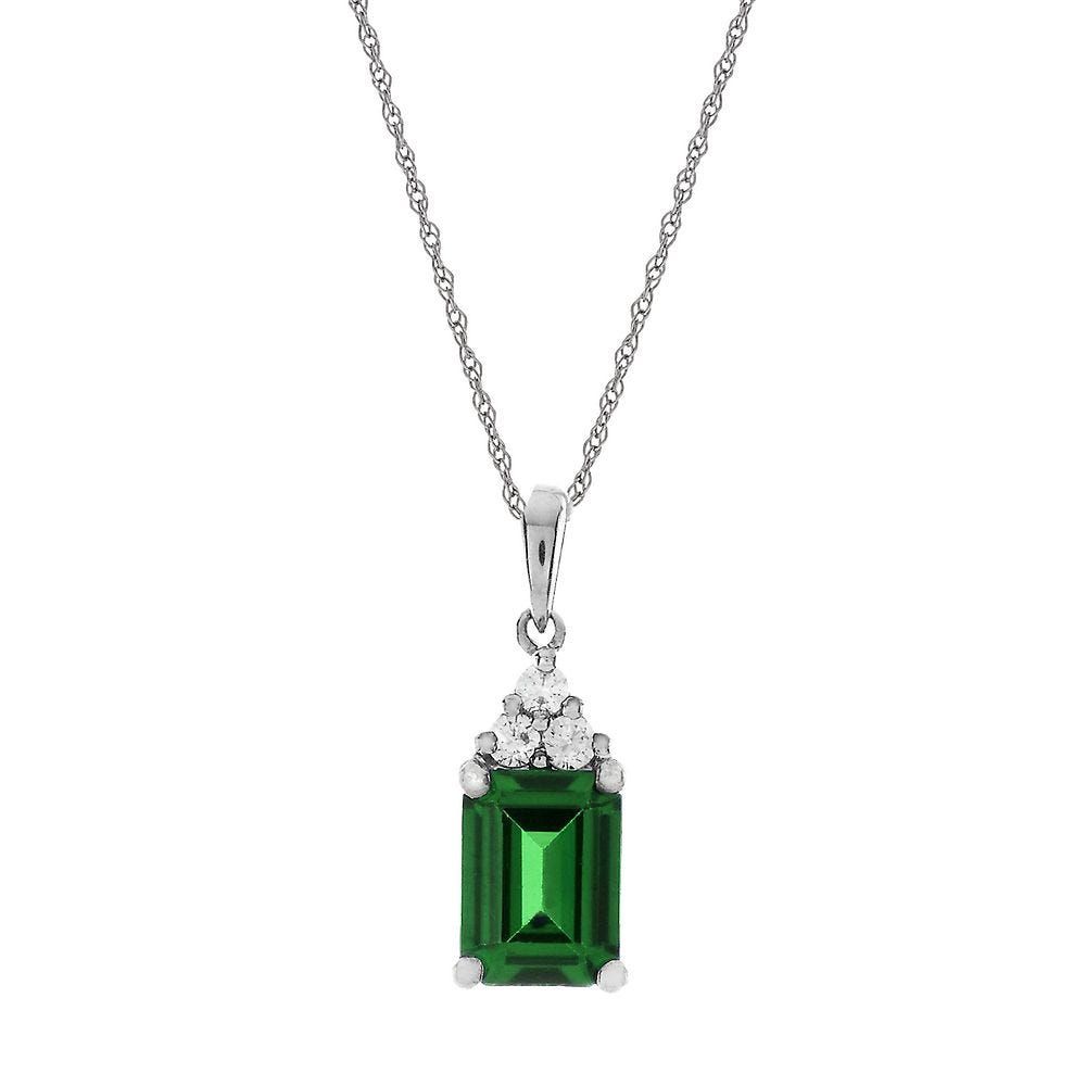 Lab-Created Emerald & White Sapphire Pendant in Sterling Silver