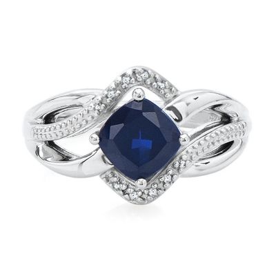 Lab-Created Blue Sapphire & Diamond Ring in Sterling Silver