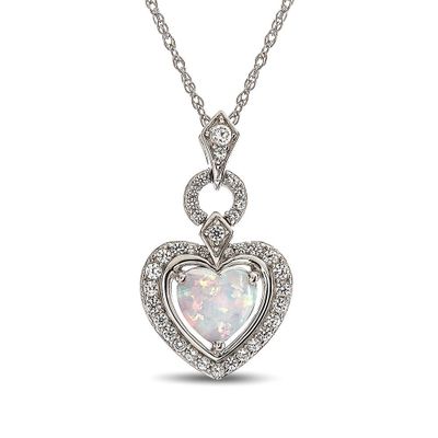 Lab-Created Opal & White Sapphire Heart Pendant in Sterling Silver