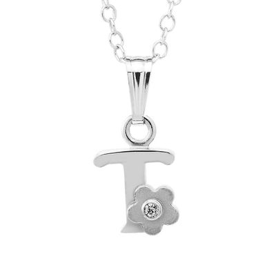 Children's Initial T Pendant in Sterling Silver