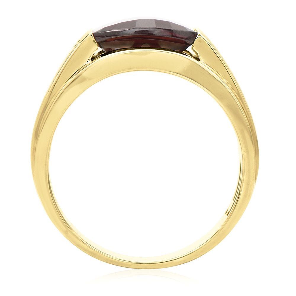 Men's Garnet & Diamond Ring 10K Yellow Gold