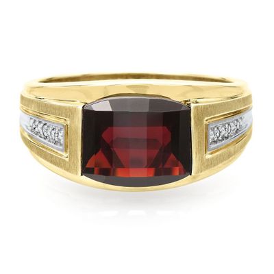 Men's Garnet & Diamond Ring 10K Yellow Gold