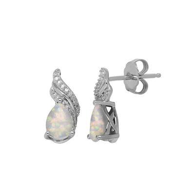 Lab-Created Opal & 1/10 ct. tw. Diamond Earrings in Sterling Silver