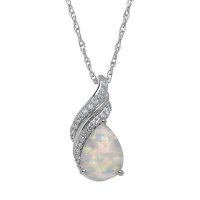 Lab-Created Opal & Diamond Pendant in Sterling Silver