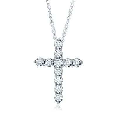 Lab-Created White Sapphire Cross Pendant in Sterling Silver