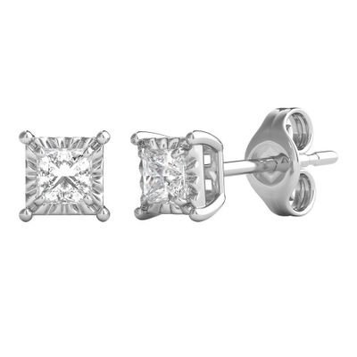 1/ ct. tw. Diamond Illusion Stud Earrings in Sterling Silver