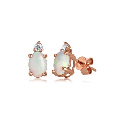 Opal & Diamond Stud Earrings in 10K Rose Gold