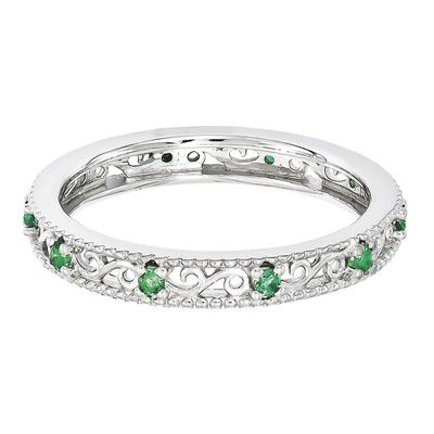 Lab-Created Emerald Stack Ring Sterling Silver