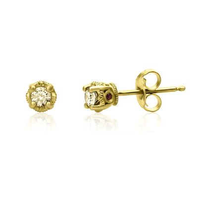 ct. tw. Yellow Diamond & Garnet Stud Earrings in 10K Yellow Gold