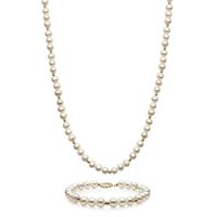 Freshwater Cultured Pearl Necklace & Bracelet Set in 14K Yellow Gold