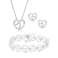 Diamond Double Heart Bracelet, Pendant & Earrings Box Set in Sterling Silver